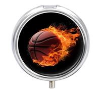Basketball On Fire Pill Box Cute Round Pill Case Portable Medicine Tablet Vitamin Holder Organizer for Purse Pocket