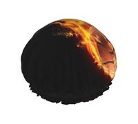 Basketball On Fire Printed Double-Layer Shower Cap, Reusable Shower Cap, Suitable For Various Hair Lengths