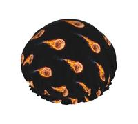 Basketball On Fire Printed Reusable Shower Hats, Double Layer Headgear For Spa And Salon, Large Hair Wrap