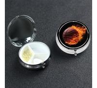 Basketball On Fire Round Pill Box 3 Compartment Cute Travel Pill Organizer Case Portable Medicine Vitamin Organizer Metal Pill Case for Women Men Travel Unique Gift