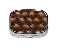 Basketball Orange Mini Pill Box Metal Travel Medicine Organizer with 2 Compartments Pocket-Sized Pill Container