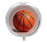 Basketball Orange Pill Box Case 3 Compartment Travel Medicine Pill Organizer 3x A Day Portable Vitamin Organizer with Mirror Small Pillbox for Purse & Pocket Cute Daily Medicine Container Metal Vitami