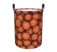 Basketball Orange Print Collapsible Circular Laundry Hamper - Waterproof Canvas Basket With Handles For Kids Toy Storage, Dirty Clothes Organizer For Bedroom/Laundry Room