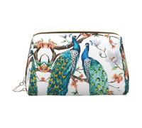 Basketball Orange Print Cosmetic Bags,Leather Makeup Bag Small For Purse,Cosmetic Pouch,Toiletry Clutch For Women Travel, Beautiful Peacock Flowers, One Size