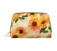 Basketball Orange Print Cosmetic Bags,Leather Makeup Bag Small For Purse,Cosmetic Pouch,Toiletry Clutch For Women Travel, Beautiful Sunflower, One Size