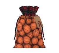 Basketball Orange Printed Christmas Drawstring Linen Gift Bags â€“ Reusable Burlap Fabric Bags With Tags For Christmas Gifts, Party Favors, Wedding Decor & Holiday Packaging 2 Sizes