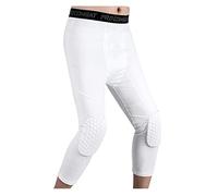 Basketball Pants with Knee Pads 3/4 Compression Leggings Capri Tights White XL