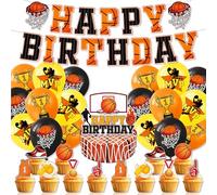 Basketball Party Decor Set, Lncluding Birthday Banner,Balloons, Cake Toppers, For Kids And Adult Birthday Party Decorations 32 Pcs
