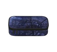 Basketball Pencil Case Large Capacity Pen Bag Office Stationery Bag Cosmetic Bag with Compartments for Girls Boys and Adults-Pirate Sailboat Full Moon-One Size
