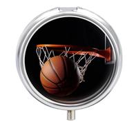 Basketball Pill Box Case 3 Compartment Travel Medicine Pill Organizer 3X A Day Portable Vitamin Organizer with Mirror Small Pillbox for Purse & Pocket Cute Daily Medicine Container Metal Vitamin Case