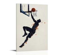Basketball Poster- Leap of Defiance - Abstract Silhouette Mid-air Dunk with Shattered Backboard Fragments in Geometric Shards Stylish Wall Hanging Art - Decorative Poster Mural08x12inch(20x30cm)