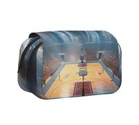 Basketball Printed Flip Pencil Case with 2 Compartments, Large Capacity, Portable Stationery Organizer for School, Travel and Art