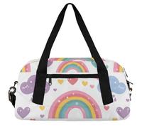 Basketball Printed Kids Duffle Bag Boys Girls Small Sport Dance Gym Bag for Overnight Travel Weekender Carry On, Rainbow Heart Cloud, 18.5"L x 9.4"W x 7.8"H