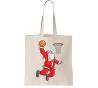 Basketball Santa Slam Dunk T Canvas Tote Bag - Reusable Cotton Shopping Bag, Natural