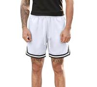 Basketball Shorts for Men Quick Dry Gym Short Summer Loose Sports Shorts Elastic Waist Drawsting Running Short Mesh Breathable Workout Training Pants Patchwork Color Summer Sportwear White