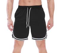 Basketball Shorts Men Fast Dry Lightweight Sport Casual Gym Running Workout Activewear Shorts Elasticated Waist Drawstring Athletic Training Shorts with Pockets Black