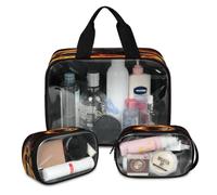 Basketball Sport Fire Ball Travel Makeup Bag for Women Men, Translucent Cosmetic Bags 3 Pcs Large Shower Wash Pouch Toiletry Cosmetic Toiletries Organizer