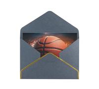 Basketball Sport Printed Pearl Paper Greeting Card, Black - Folded Blank Cards with Gold Trim for Weddings, Birthdays, Christmas