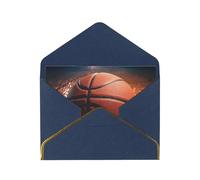 Basketball Sport Printed Pearl Paper Greeting Card, Blue - Folded Blank Cards with Gold Trim for Weddings, Birthdays, Christmas