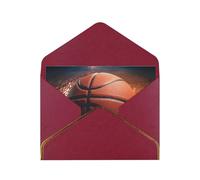 Basketball Sport Printed Pearl Paper Greeting Card, Dark Red - Folded Blank Cards with Gold Trim for Weddings, Birthdays, Christmas