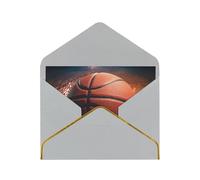 Basketball Sport Printed Pearl Paper Greeting Card, Light Grey - Folded Blank Cards with Gold Trim for Weddings, Birthdays, Christmas