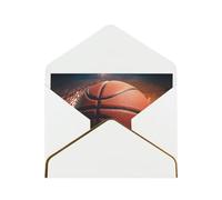 Basketball Sport Printed Pearl Paper Greeting Card, White - Folded Blank Cards with Gold Trim for Weddings, Birthdays, Christmas