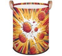 Basketball - Sports Laundry Basket Foldable Basketball Laundry Hamper Round Storage Basket With Handle For Bathroom/Laundry Storage/Bedroom Storage Basket