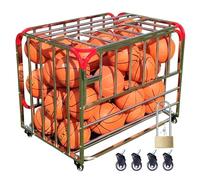Basketball Storage Cage with Lockable Lid - Heavy Duty Garage Organizer for Soccer Equipment, Large Capacity Sports Balls Cart for School Organize