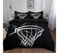 Basketball Super King Size Duvet Cover Sets Black and White Bedding Set 3D Print Soft Microfiber Quilt Covers 260x220 cm with Zipper Closure and 2 Pillowcases 50x75 cm for Adults D.1236