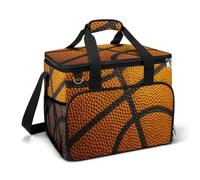Basketball Texture Orange with Black Lines Camping Cooler Bag Insulated Beach Coolers Portable Leak Proof Bags with Shoulder Strap