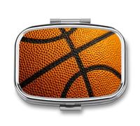 Basketball Texture Orange with Black Lines Pill Box 2 Compartment Portable Medicine Pill Case Travel Pill Organizer for Pocket Purse