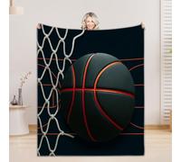 Basketball Themed Throw Blanket,3D Basketball Hoop Net Blankets for Boys Girls Kids, Soft Cozy Court Decor Flannel Blanket for Sofa Couch Bed Bedroom,Sports Fan Birthday Gift (Black,40''x50'')