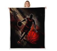 Basketball Throw Blanket Queen Orange Black Gray Graffiti Bed Blanket for Kids Boys Teens Adults Basketball Player Silhouette Decor Fleece Blanket for Living Room
