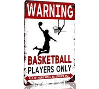 Basketball Tin Sign Basketball Decor Gifts For Boys 8-12 Sports Decor For Boys Bedroom Basketball Room Poster Vintage Metal Warning Basketball Players Only All Others Will Be Struck Out 8X12 Inch