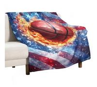 Basketball U.S. Flag 280GSM Cozy Bed Throw Lightweight Flannel Knee Blanket for Sofa Couch Travel Napping