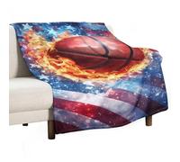 Basketball U.S. Flag 280GSM Cozy Bed Throw Lightweight Flannel Knee Blanket for Sofa Couch Travel Napping