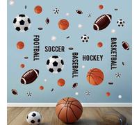 Basketball Wall Stickers for Boys Bedroom: Football Baseball Soccer Softball Sports Wall Decals - Baby Kids Nursery Playroom Classroom Daycare Peel and Stick
