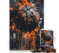 Basketball with Orange Splatter Art Jigsaw Puzzle 1000 Piece for Teenagers Think Training Time Well Spent Defined Edges Festive Present (50x75cm)