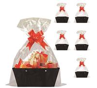 Baskets For Gifts Empty, 5 PCS Black Gift Bags With Handles DIY Kit, Gift Basket Empty To Fill Bulk For Party Favors Wedding Birthday Christmas Halloween Sympathy Thank You