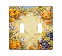 Baskets Kitchen Double Light Switch Cover Plate, Provence Rustic Lavender Peaches Summer Yellow Plastic Standard Size Toggle Light Switch Cover for New Apartment Home Bedroom Office Decor
