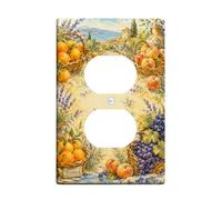 Baskets Kitchen Duplex Outlet Covers Wall Plate, Provence Rustic Lavender Peaches Summer Yellow Plastic Standard Size Double Power Outlet Cover Plate for Bedroom Bathroom Home Entrance Decor