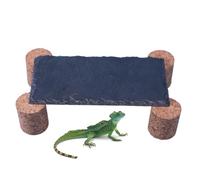 Basking Rock - Reptile Slate Climbing Resting Cave Decor with Cork Stakes | Natural Habitat for Gecko, Snake, Tortoise & Frog | Terrarium Landscape Accessory for Indoor Outdoor Freshwater Set