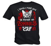 BASLIL TOAST brunch Men's Unisex I Would Push You in Front of Zombies to Save My Cat Black Short Sleeve Funny S T-Shirts Black S