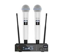 BASN Dual UHF Wireless Microphone System - Pro Metal Cordless Mics for Stage, Karaoke, Weddings, and Events (White)