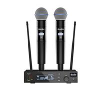 BASN Dual UHF Wireless Microphone System - Pro Metal Handheld Mics for Stage, Karaoke, Events, and Church (Black)