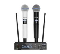 BASN UHF Dual Channel Handheld Wireless Microphone System (Black & White) | Metal Handheld Mics for Stage, Karaoke, Weddings, DJ, and Events