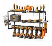 basohallrd Heavy Duty Power Tool Organizer Wall Mount, Cordless Drill Hanger Storage Rack, Battery Tools Holder with Charging Station Shelf for Garage Organization, Workshop, Shed - 26 Inch 7 Slots