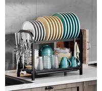 basohallrd Kitchen Dish Drying Rack: 2 Tier Dish Racks for Kitchen Counter and Sink Large Dish Drying Rack with Drainboard & Utensil Holders - Stainless Steel Dish Drainers Kitchen(Two Level)