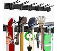 basohallrd Wall-Mounted Garage Tool Organizer with 48-Inch Rails and 6 Double-Layer Hooks, Heavy-Duty Garden Tool Rack for Yard Tools, Shovels, and Shed Storage, Garage Hanging Storage Solution