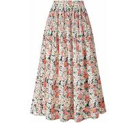 Basoteeuo Womens Skirt Leopard Print Midi Long Shirring Pleated Skirts High Waisted A Line Skirts, A-Floral Multicolor, M